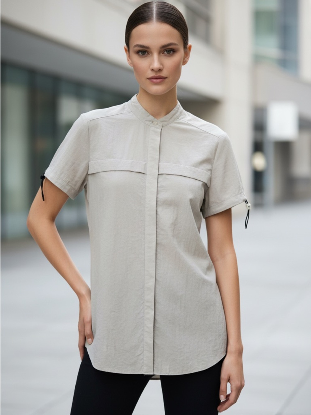 Clockhouse 100% Nylon Utility Shirt - Mandarin Collar Techwear Top